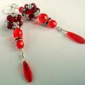 Red Bubbles - Earrings - beadwork