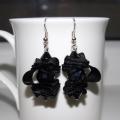 Black auskariukai - Earrings - beadwork